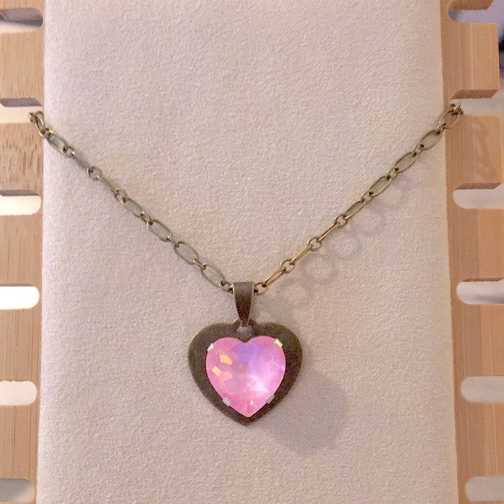 Pink Opal Aurora Borealis Crystal Heart Pendant Necklace - Picture 9 of 16